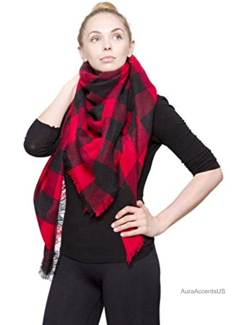 Chunky Plaid Tartan Checked Soft Brushed Scarf Wrap Tassel Trims